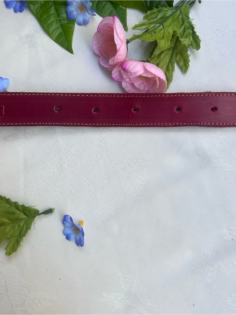 Leather Dog Collar Burgundy Red Adjustable 15-21